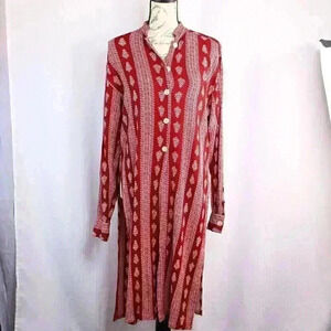 The Daily Planet 100% Cotton size L Mandarin collar red white kaftan/tunic